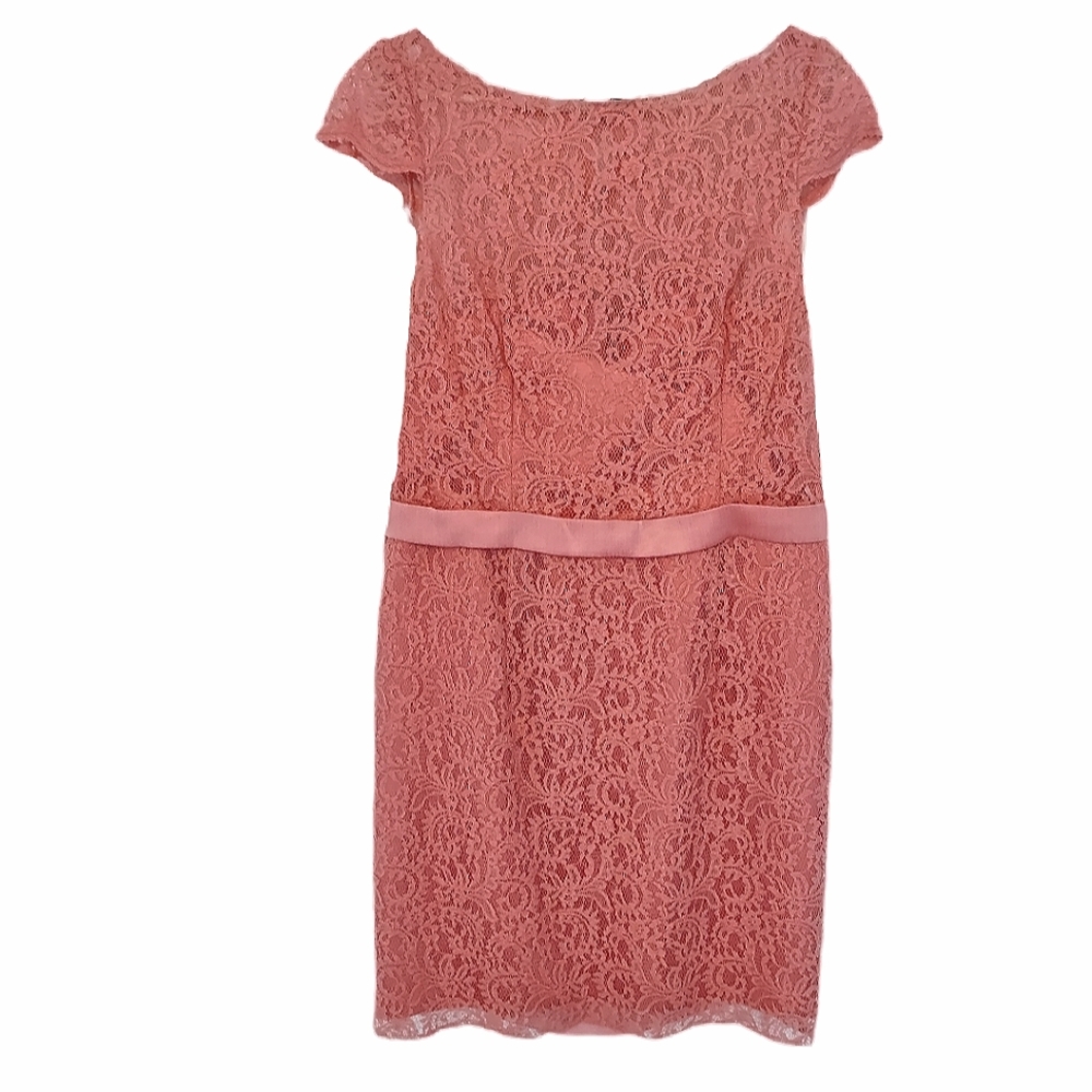 🎉HP🎊 Lace Dress Belsoie Tiffany Chiffon Coral Peach Dress 🥳Host Pick